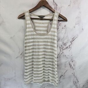 Tommy Bahama Top Womens XS Linen Tank Tan Brown White Striped Racerback